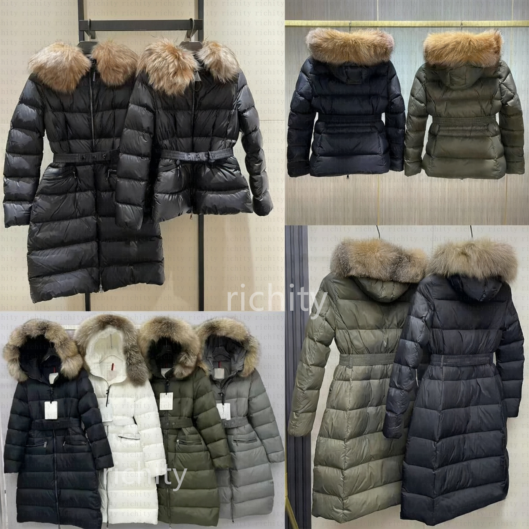 Jacket Womens Puffer Jacket designer coat down real raccoon hair collar jackets winter Fur Hooded down jackets parkas Overcoat belt lady for long warm coats S-XL