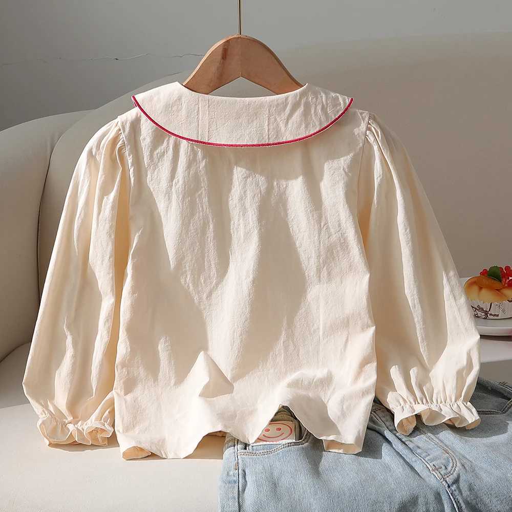 Girls Casual Shirt 100 Cotton Blouse Strawberry Embroidered Collar Long Sleeves Button Front 26 Years Kids Fashion Clothing C251007