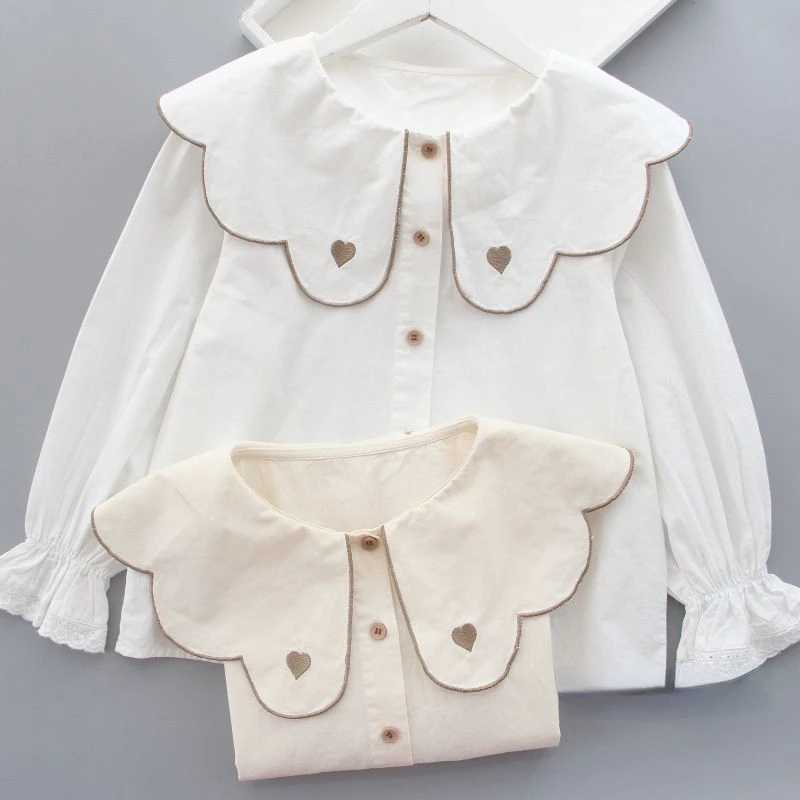 Girls Shirt White Spring and Fall New Girls Doll Collar Cotton Blouse Children Longsleeved Shirt Toddler Girl Clothes C251007