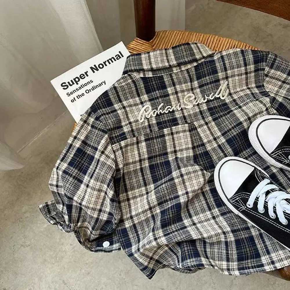 Children Shirt 2025 Autumn New Embroidered Plaid Shirt for Boys and Girls Baby Casual Simple Fashion Shirt Coat 90140CM C251007