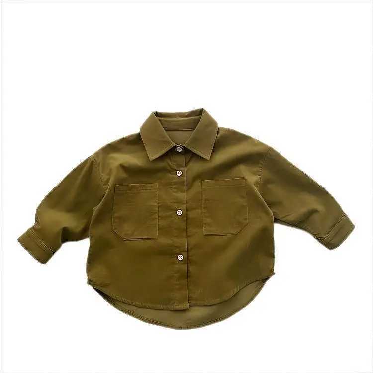 2025 Autumn New Children Long Sleeve Shirts Cotton Girls Vintage Solid Coat Fashion Boys Casual Lapel Shirts Kids Clothes C251007