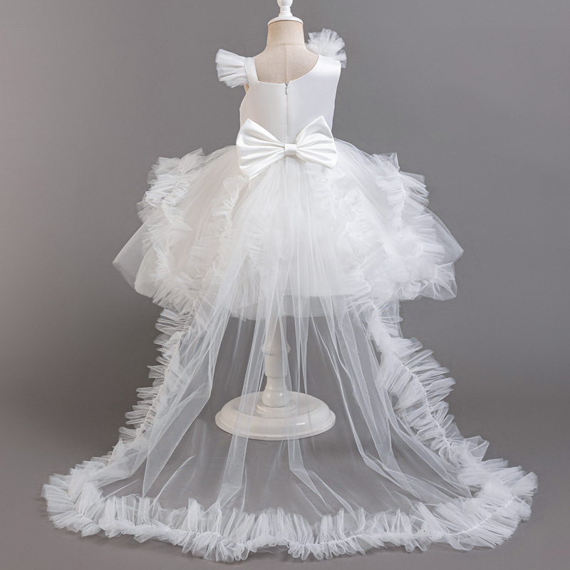 Puffy Girl Dress Pink Baby Dress with Train Flower Girl Dress Bow Cute Kids Child Birthday Dresses Frist Communion 250829
