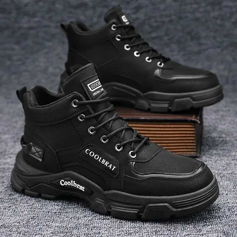Spring and Autumn Mens Shoes New Trendy and Versatile Thick Soled Workwear Shoes Fashionable Anti Slip High Top Boots J251007