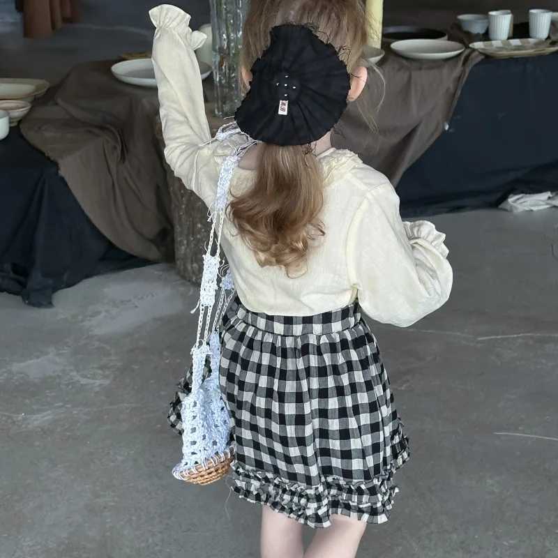 TShirt Tops Kids Japanese Lace Doll Collar Shirt Girls Spring Simple Comfortable Loose Solid Color Top Children New Style C251007