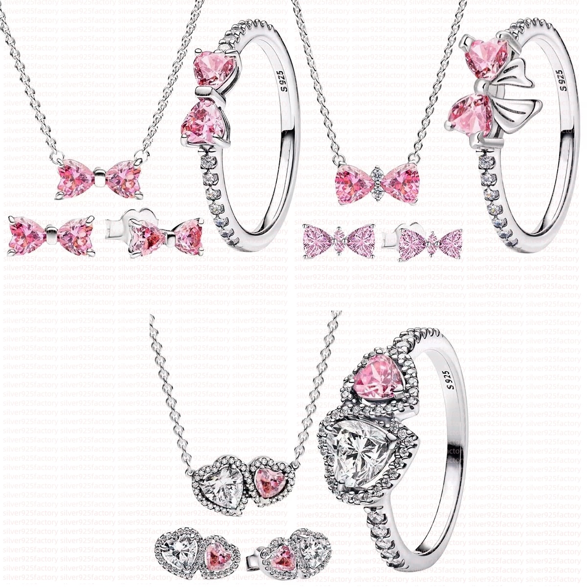 Ring Heart gold Rings earrings necklace for women with box 925 Silver designer Jewelry Set bow Zircon Ring Earring Necklaces 3pcs Fine Jewelry Gifts