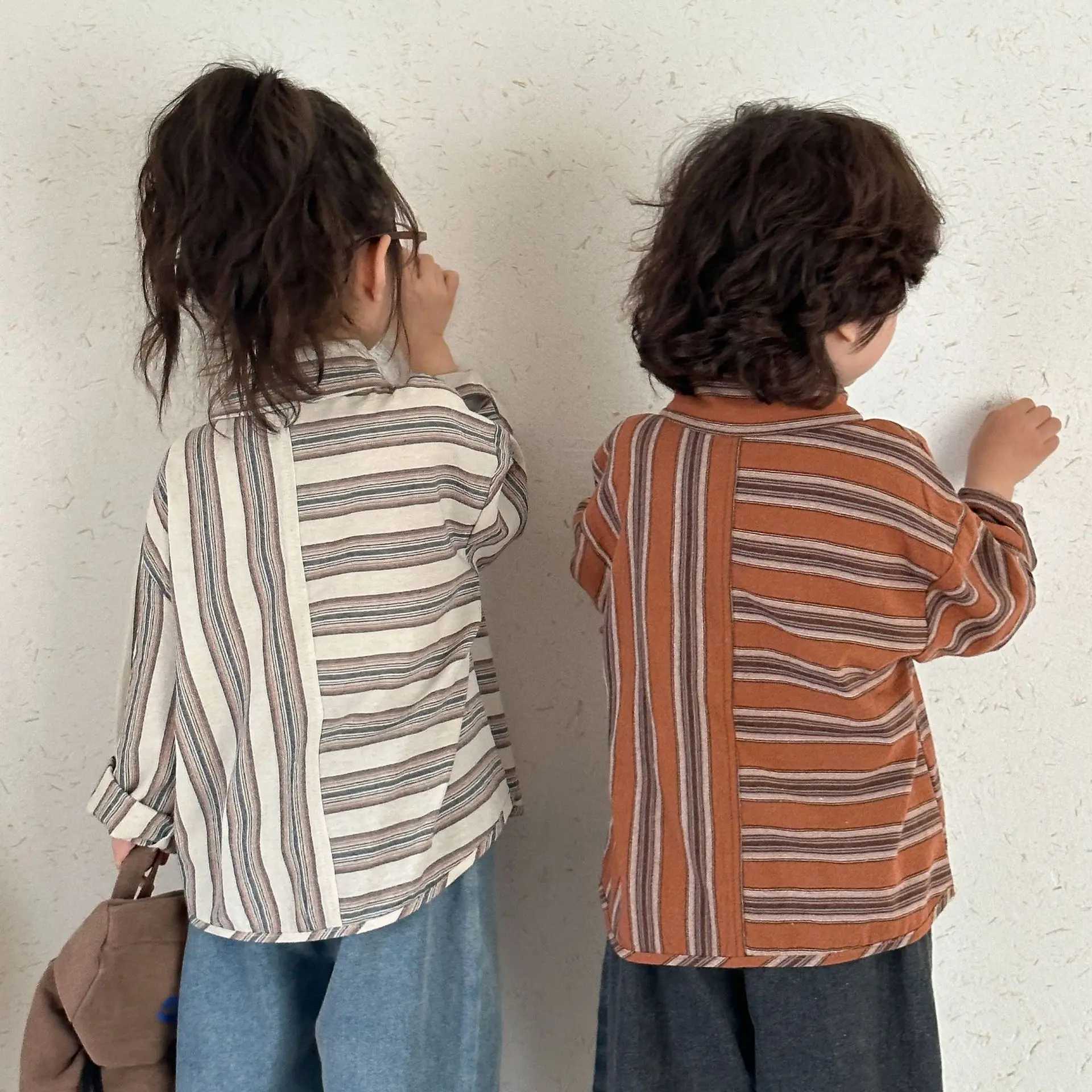 2025 Spring Autumn Childrens Long Sleeve Shirt Boys Girls Cotton Striped Tshirt Baby Clothes Toddlers 18y Kids Cardigan Tops C251007