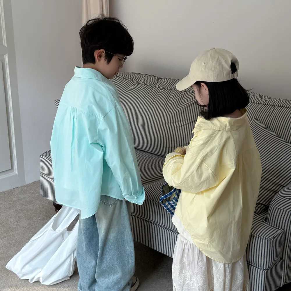 Childrens Shirt 2025 Spring New Korean Fashion Solid Color Allmatch Collar Long Sleeve Shirt Kids Clothes C251007