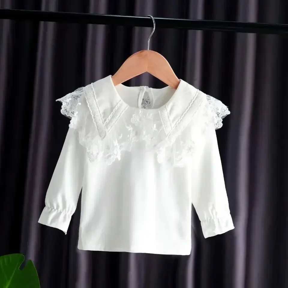 Baby Girls Fashion White Blouses Children New Style Lapel Blouse Flared Sleeves Tops Kids LongSleeved Cotton Lace Casual Shirts C251007