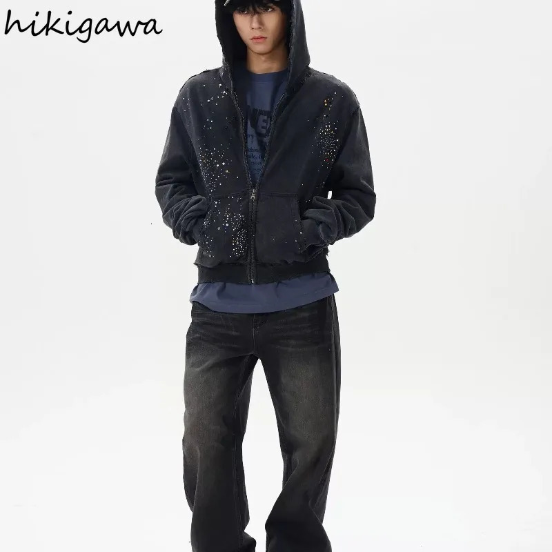 Oversize Hoodies Womens Clothing Chic Diamond Streetwear BF Sweatshirts Hooded Zipper Harajuku Hoodie Jackets Casual Y2k Tops 250930