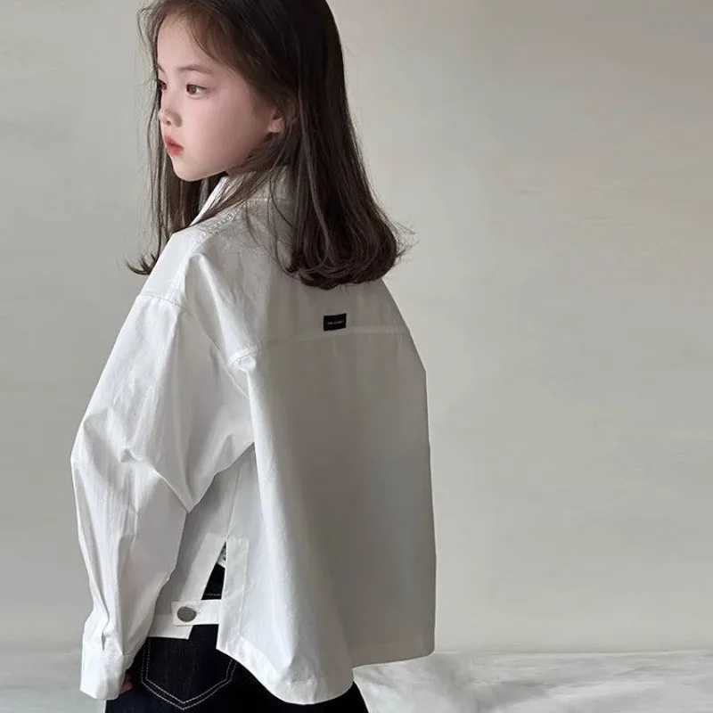 Slit Shirt 2025 Spring and Summer New Korean Fashion Casual Solid Color Allmatch Rear Split Shirt Girls Clothes C251007