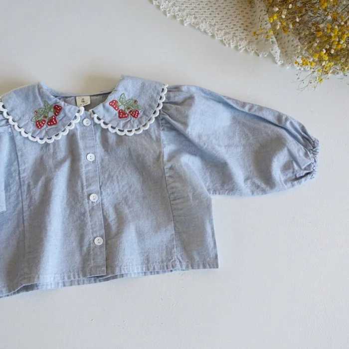 Korean Version of Girls Baby Spring and Autumn Pure Cotton Lapel Versatile Shirt Infant Soft Casual Lace Cardigan C251007