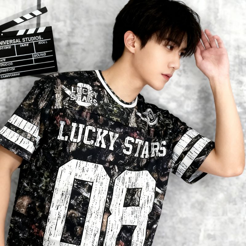 Breathable Retro-Lucky-Star Patterned Athletic Apparel for Men with Durable Printing Technology-4