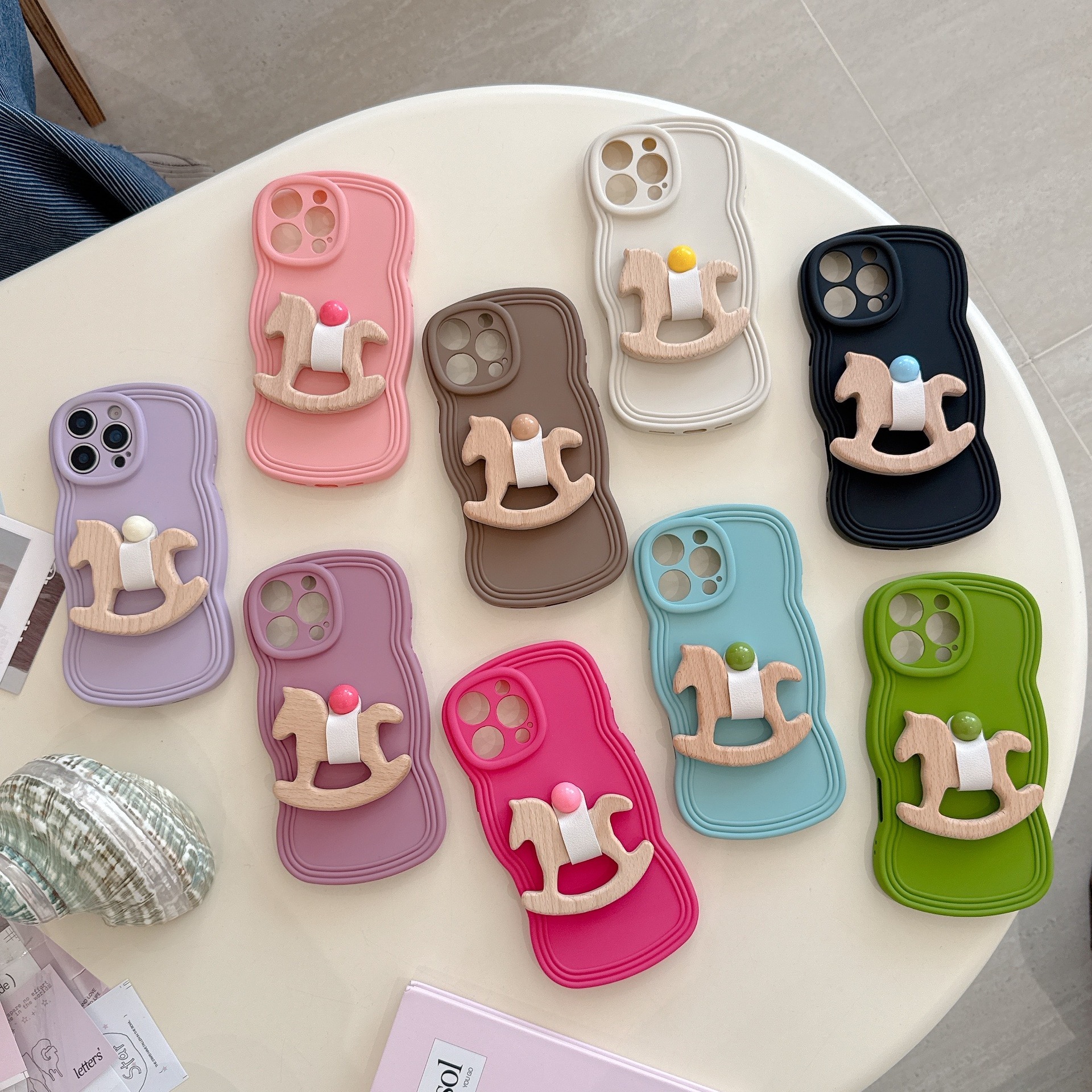 Phone Case Compatible with iPhone 16 Pro Max Case, Lovely Creative Carousel Holder Waves Design Silicone Anti-Scratch Shockproof Phone Cover for iPhon