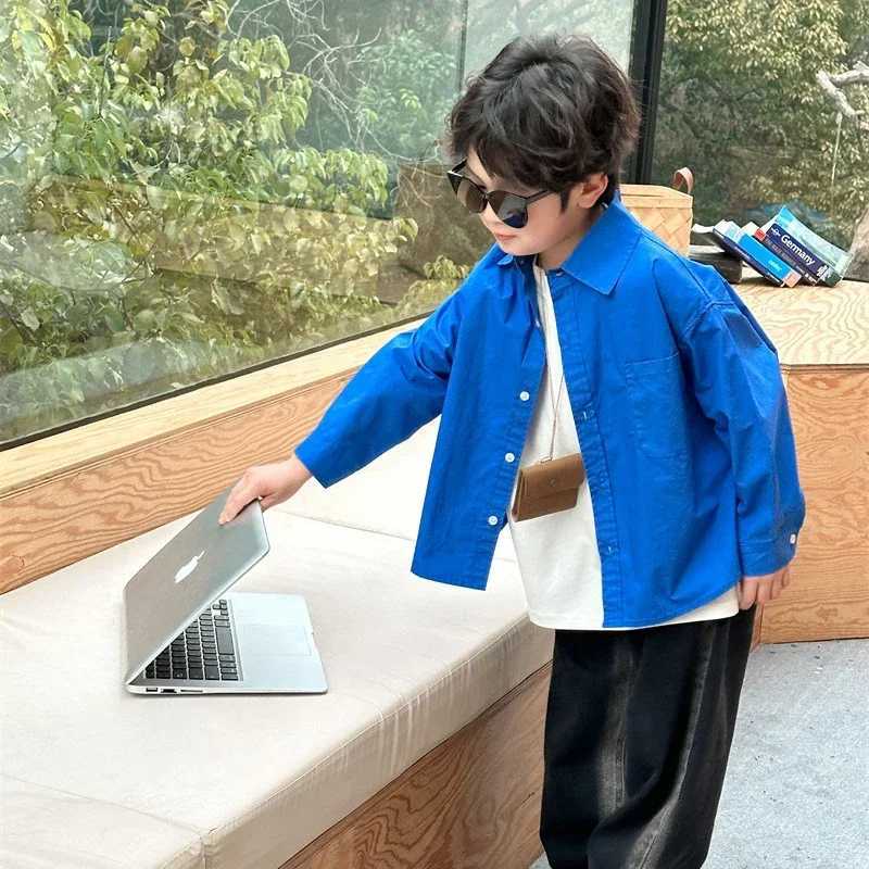 Korean Style Spring Autumn Shirts Solid Color for Boys and Girls with Flip Collar Single Breasted Casual Whitening Top H4107 C251007