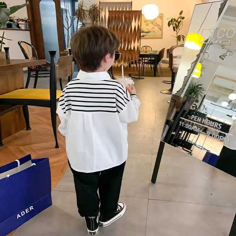17 Y Childrens Striped Shirt Spring and Autumn 2025 New Boys Fashion Patchwork Long Sleeved Top Baby Spring Shirt C251007