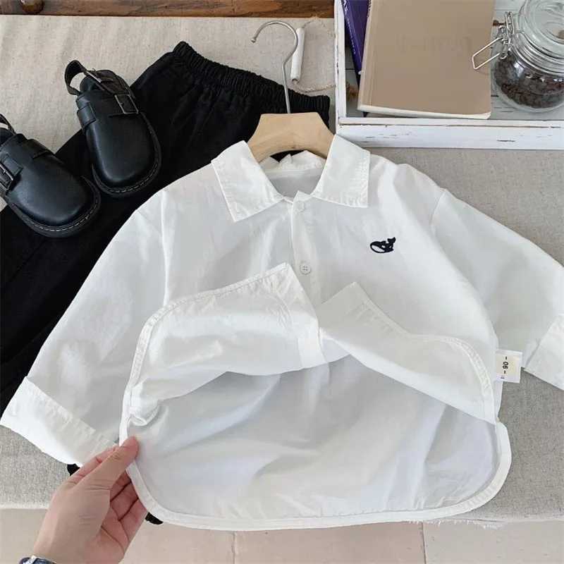 27Y Kids Shirts Small Fish Embroidery Stripe Boy Cardigan Cotton Turndown Collar Childrens Clothing Long Sleeve Shirt Blouses C251007