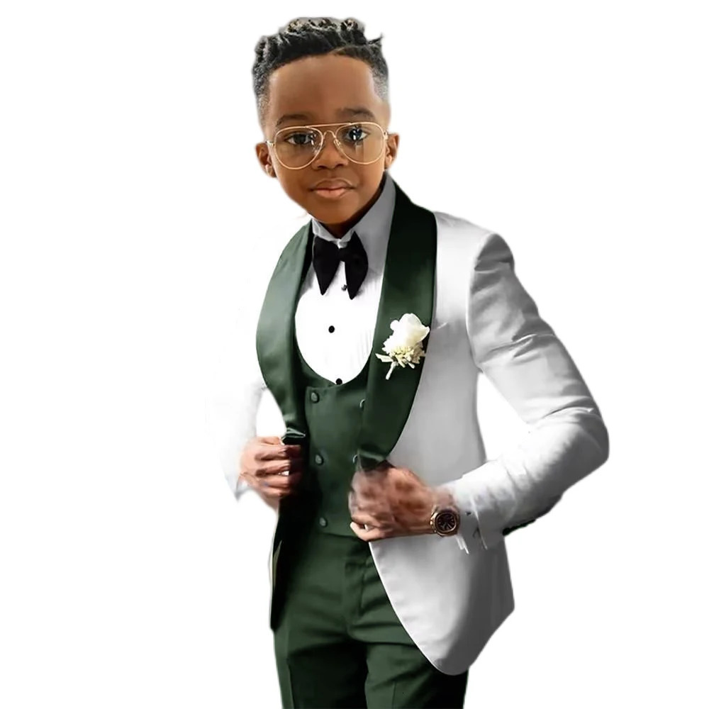 Suit for Boys Wedding Tuxedo 3 Piece White Jacket Royal Blue Pants Vest Kids Blazer Set Slim Fit Tailored Outfit 250922