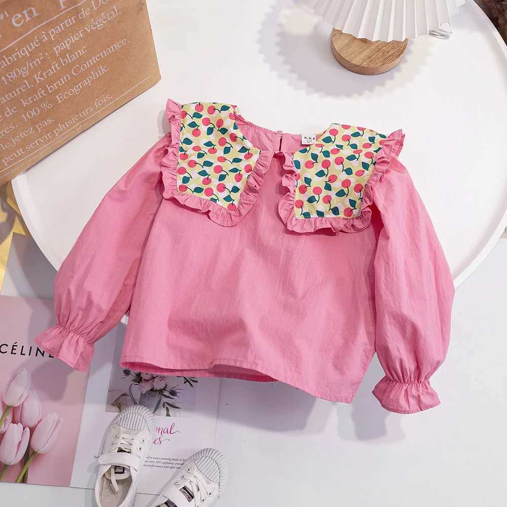 Floral Embroidery Baby Girls Shirts Spring Autumn Sweet Ruffles Peter Pan Collar Long Sleeve Shirts Kids Tops Children Clothes C251007