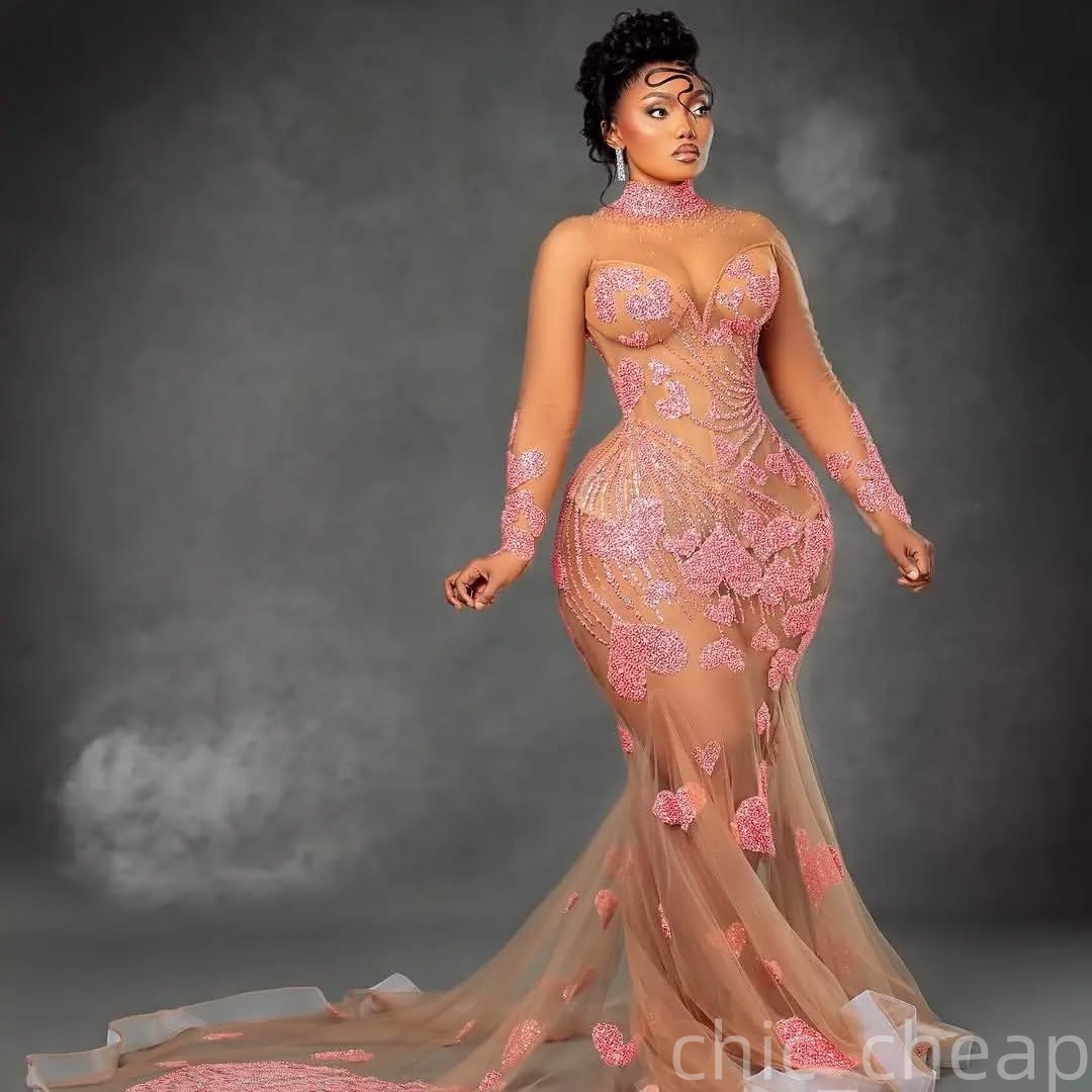 Blush Pink Mermaid Prom Dresses 2025 Beaded Applique Illusion Evening Formal Party Second Birthday Engagement Gowns Plus Size Dress For Special Occasi