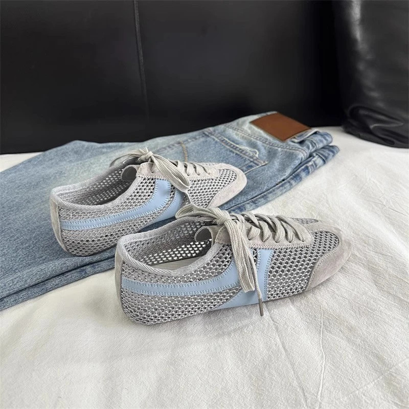 German Training Shoes Women Summertime Flat Laceup Forrest Gump Shoes Women Genuine Leather Mesh Ventilation Sneakers 250929