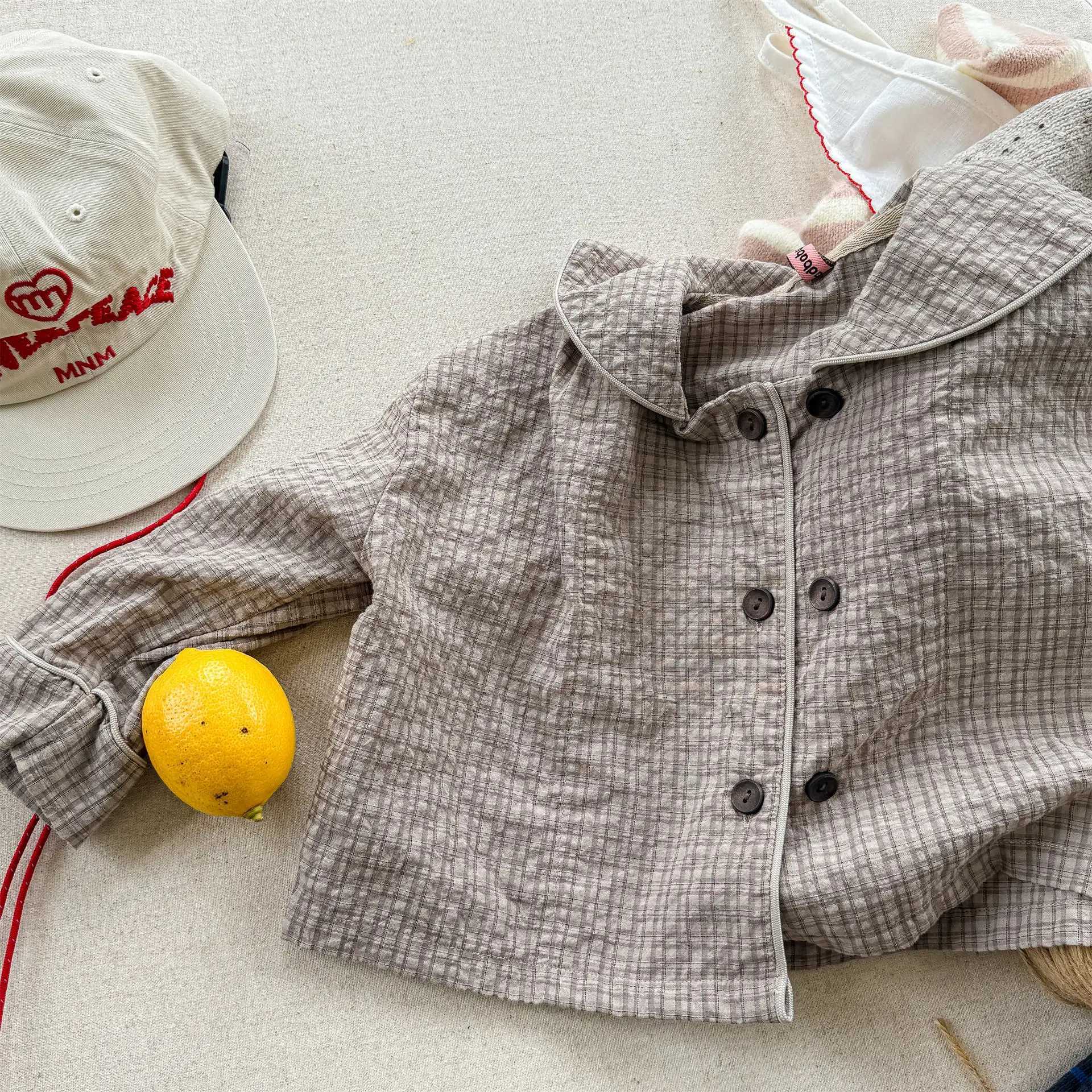 2025 Autumn New Girls Plaid Shirts Children Long Sleeve Tops Baby Girl Large Lapel Cotton Linen Blouse Kids Casual Tops C251007