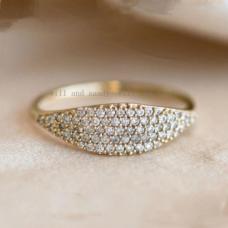 14K Gold Plated Stacking Signet Rings for Women Gold Zirconia Diamond Eternity Ring Promise Wedding Bands CZ Engagement Rings Fine Jewelry Birthday Ch