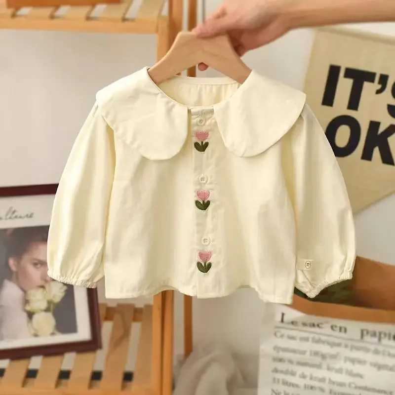 Spring Autumn Blouses Girls New Collar Cotton Long Sleeved Shirts White Shirt Korean Girls Childrens Top Childrens Clothing C251007
