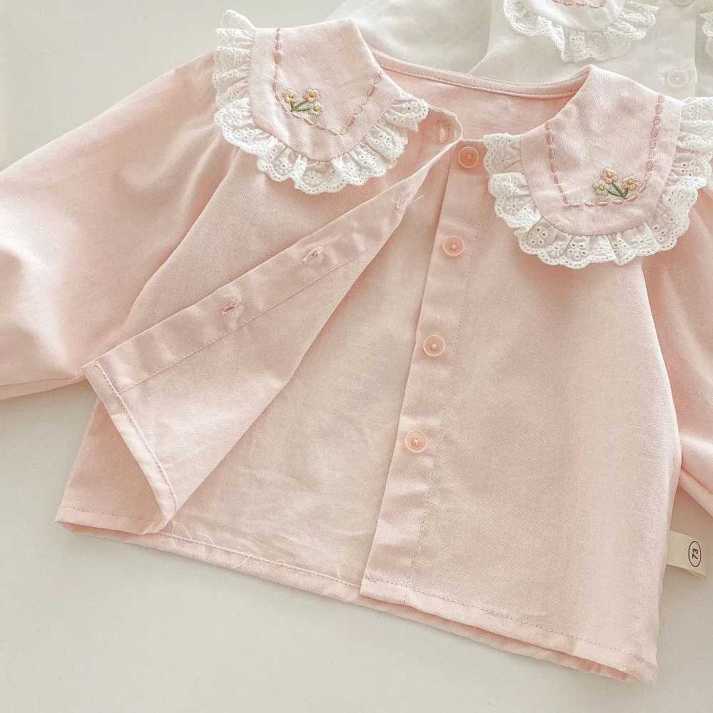 Korea Style Children Girl Shirt 05Years Toddler Kids Long Sleeve Lace Peter Pan Collar Princess Tee Tops Outfits Spring Clothes C251007
