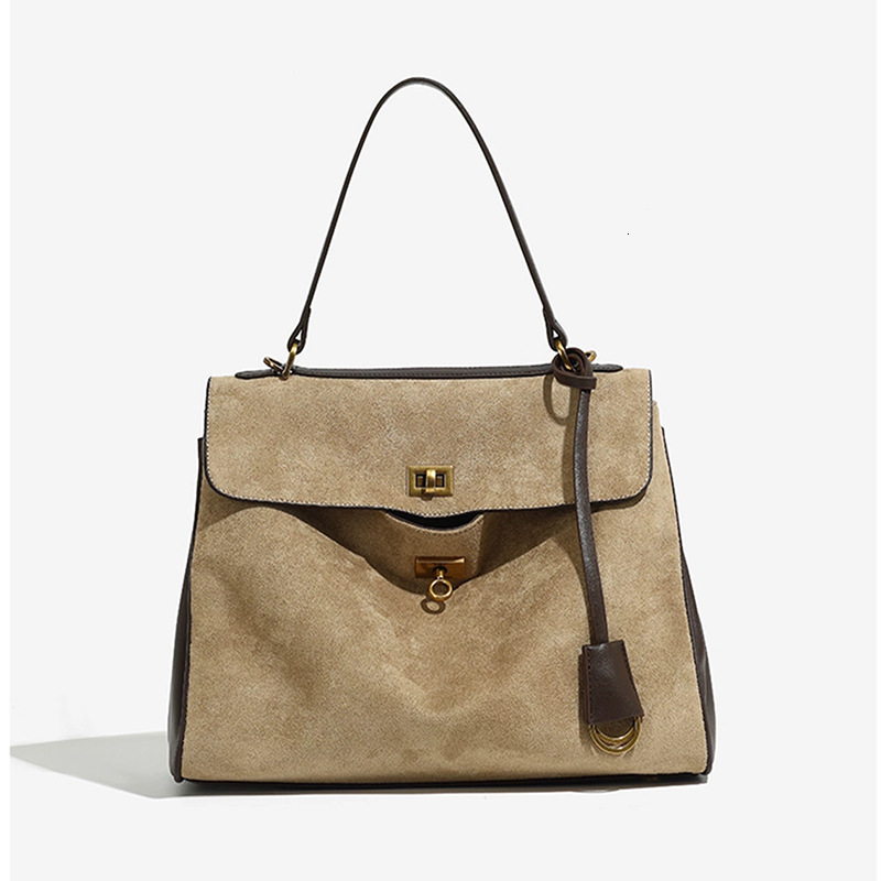 Suede Genuine Leather Kelly Bag Underarm Bag Womens Highend Niche Secondhand Handbag Large Capacity Tote Bag 250903