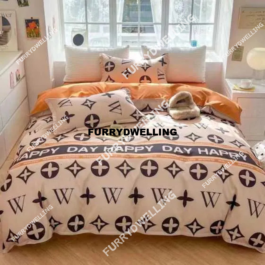 New Dwe74 Designer Matted Four-Piece Set Thick Sheet Quilt Cover Summer Washed Cotton Student Three-Piece Bedding G250822