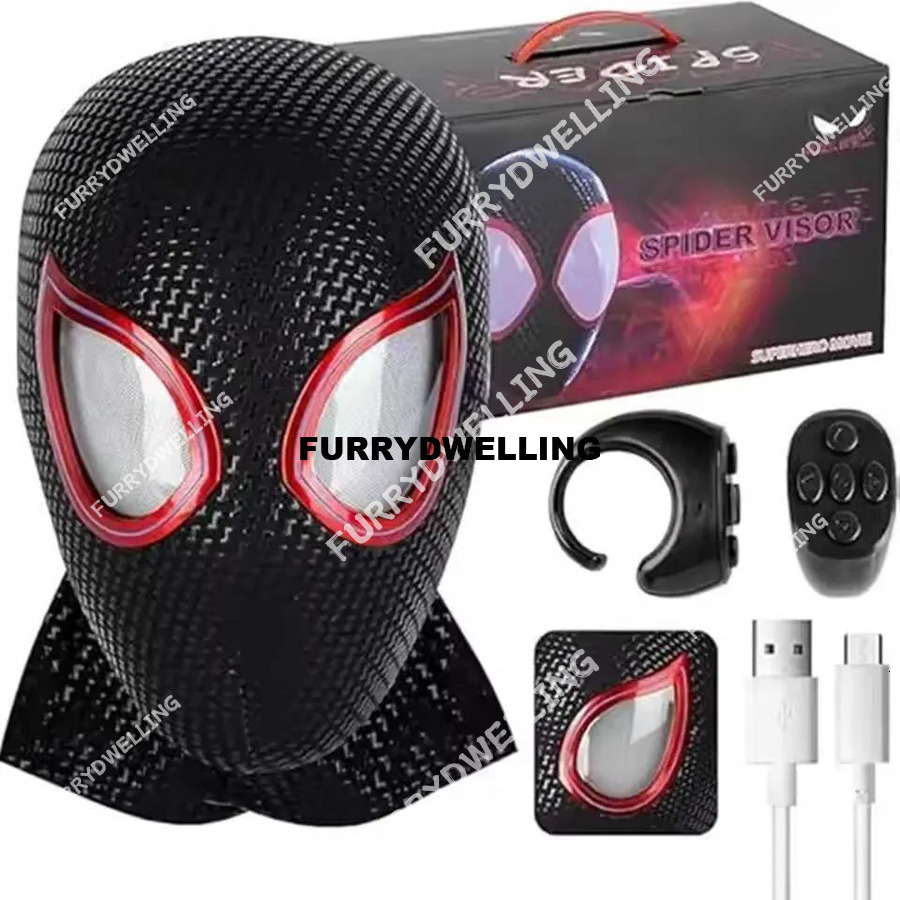 Remote Control Spider Moving Eyes Superhero Helmet Halloween Role-Playing Dwe74 Mask With LED Lights Y250325