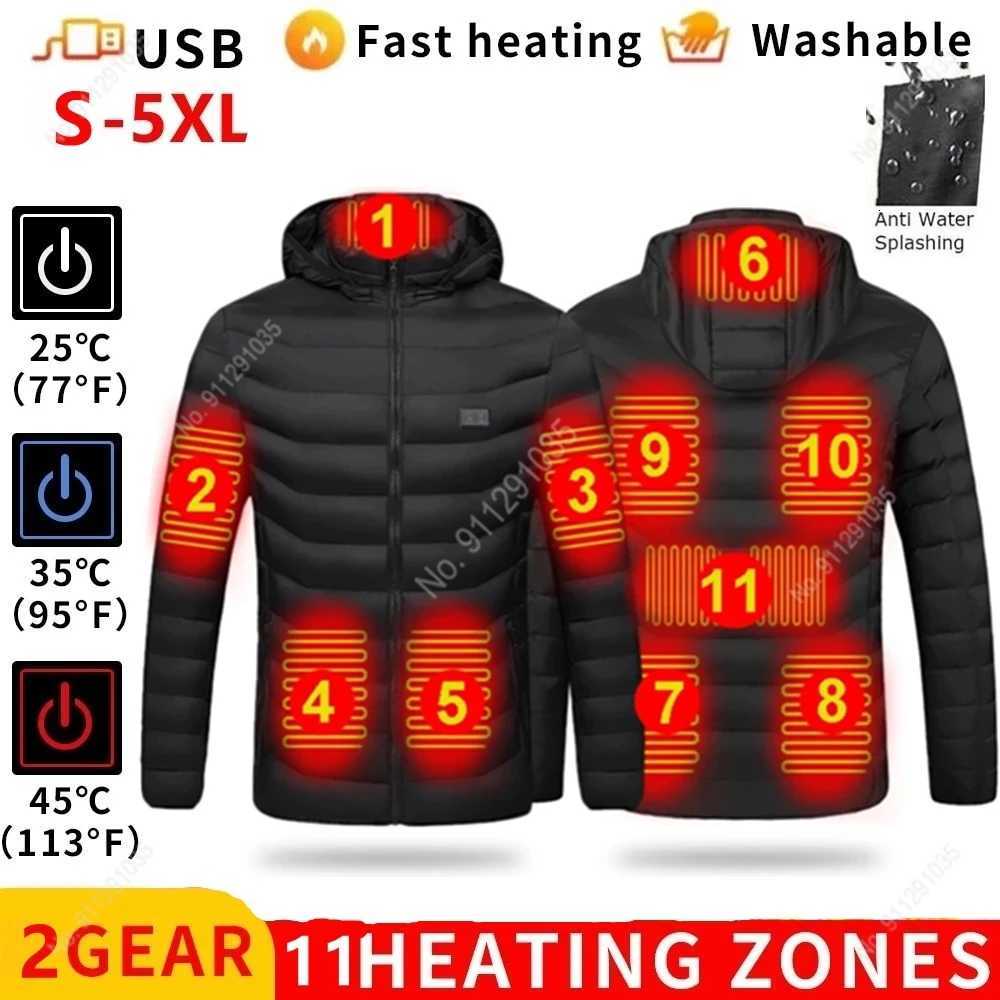 2023NEW Men Heated Jackets Outdoor Coat USB Electric Battery Long Sleeves Heating Hooded Jackets Warm Winter Thermal Clothing T251008