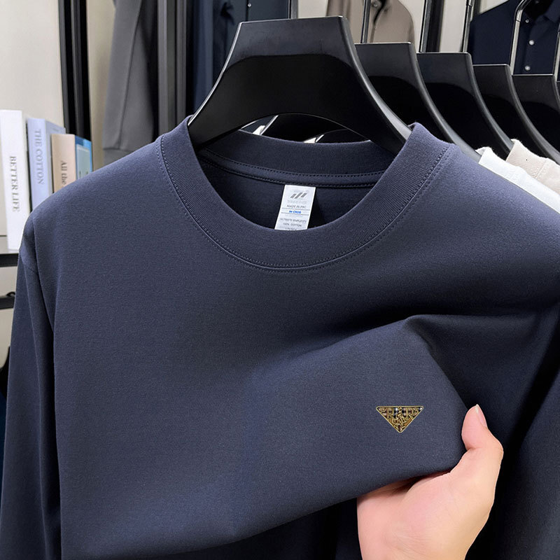 100% Cotton Men's Sweatshirt 2025 Autumn New Fashion Trendy Designer Hoodie Crew Polo Neck Solid Color Long Sleeve Base Designer Shirt Shirt T-sh