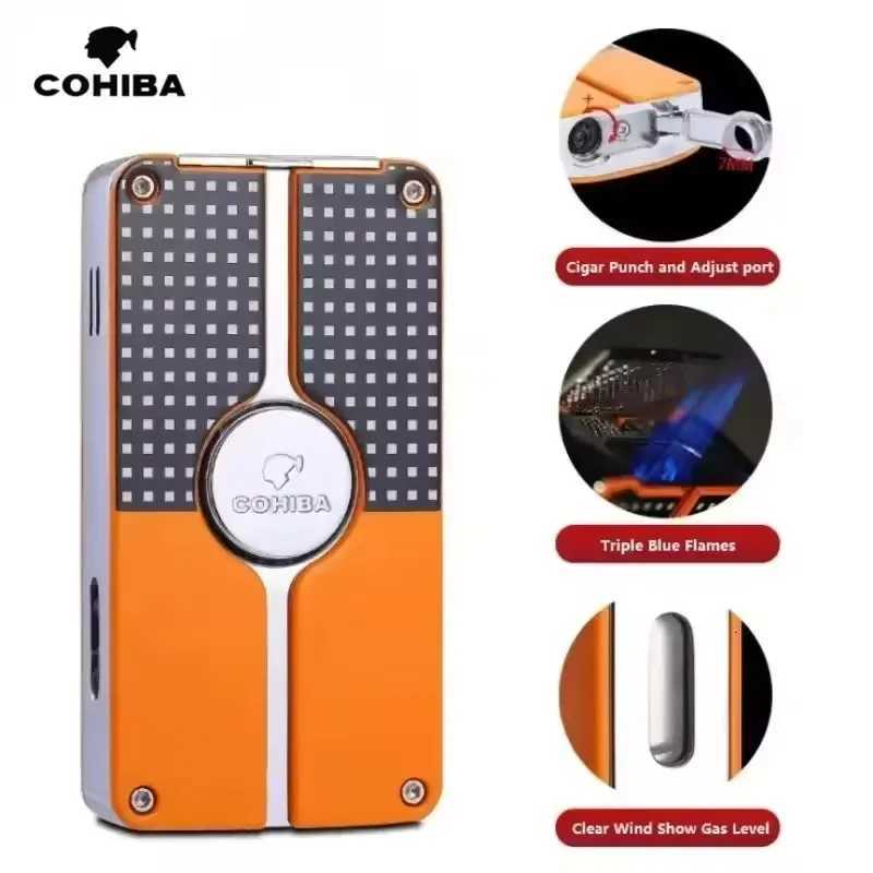 New Cigar Lighter Metal Windproof Triple Flame Jet Butane Lighter with Cigar Knife Cigar Accessories Mens Gift Y251008