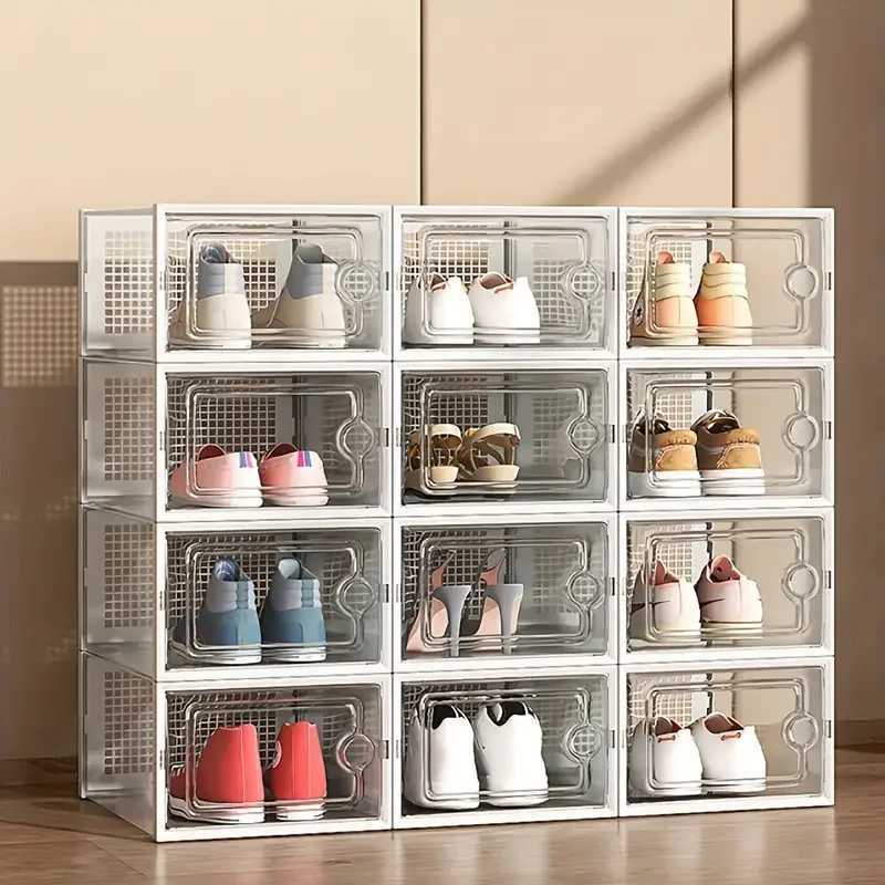 612 thick transparent shoe boxes with lids foldable and stackable shoe racks free combination plastic sports shoe containers C251008