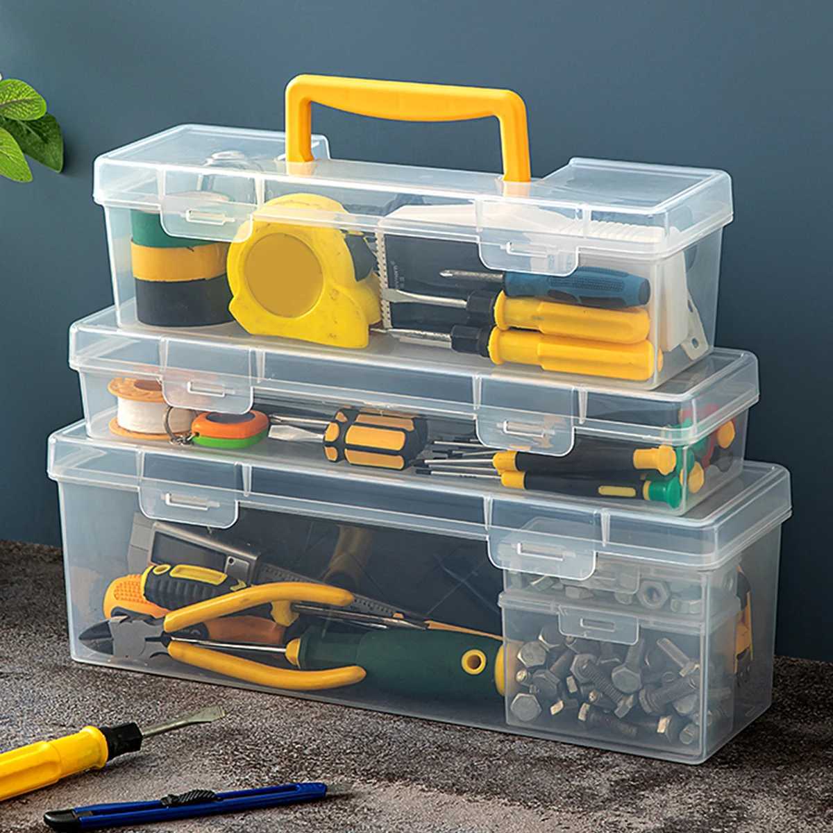 WORTHBUY Transparent Tool Storage Box With Handle Portable Sealed Dustproof Tools Storage Organizer Multifunctional Tool Case C251008