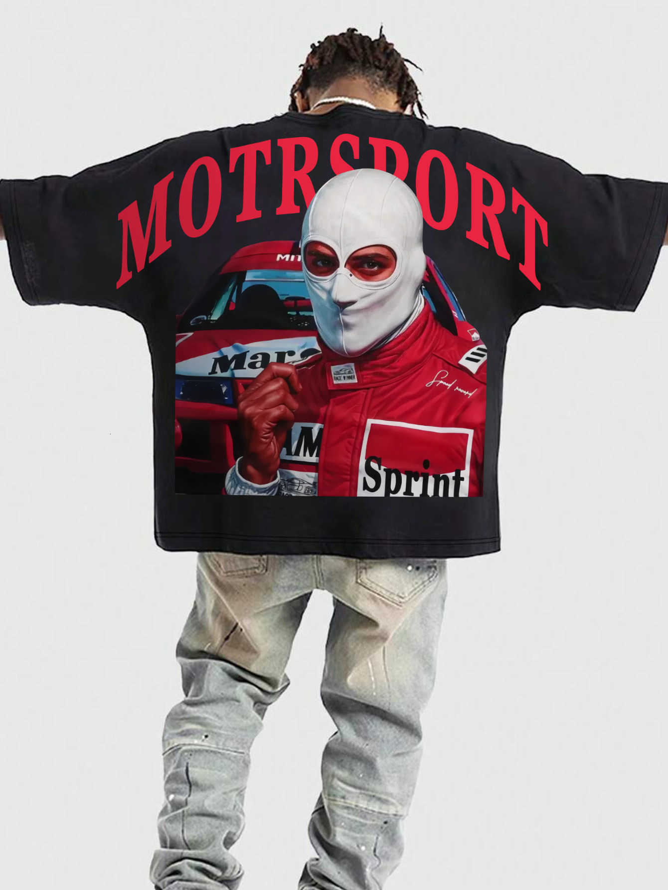 Racing Car T-shirt Mens Summer Round Neck Letter Print Short Pullover Y2k Sweater Model Loose Leisure Outdoor Strt Clothes X250528