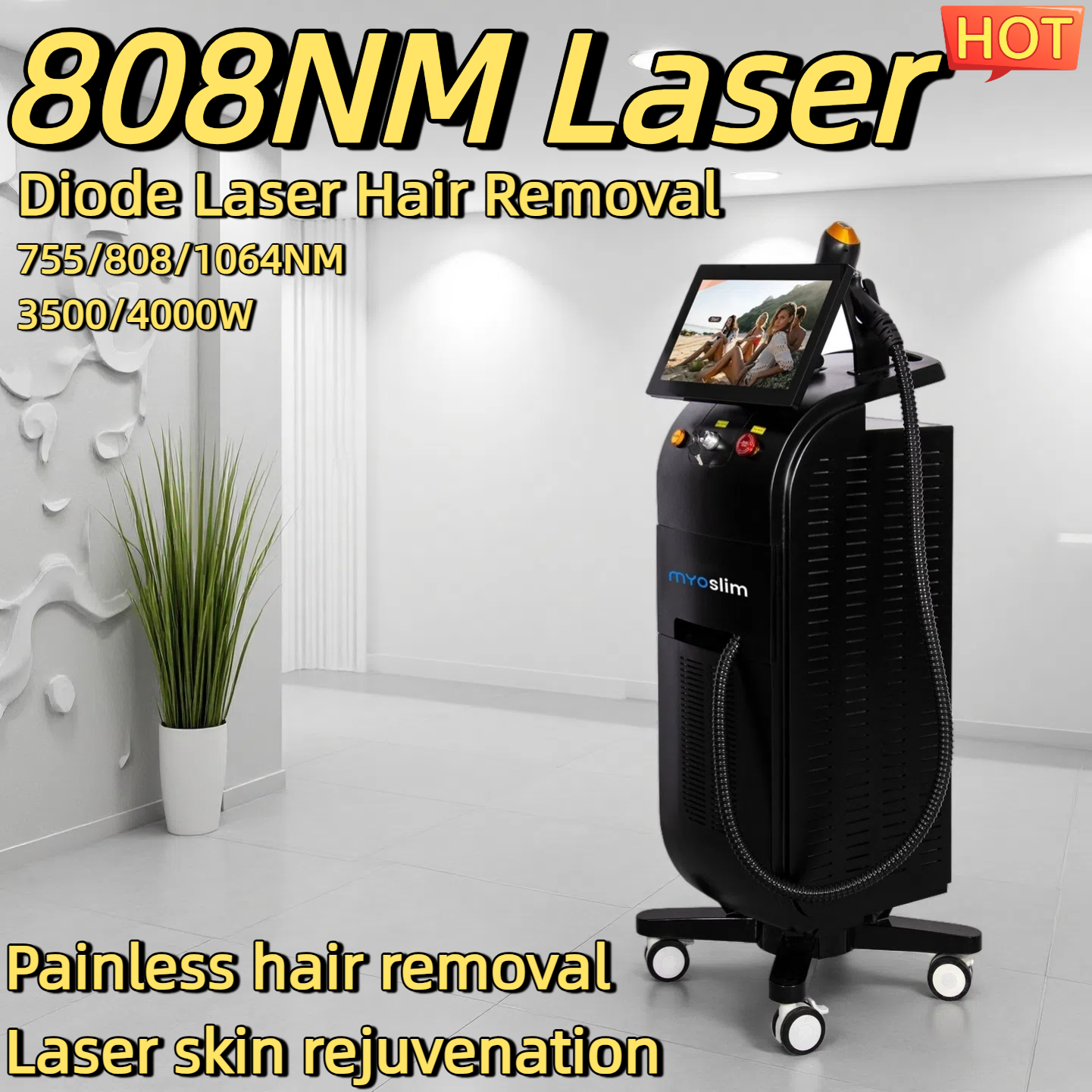 Diode Laser Hair Removal Machines Professional 808nm 3 Wavelengths Painless Permanent Hair Removal Non-invasive Permanent Cooling Head Painless Epilat
