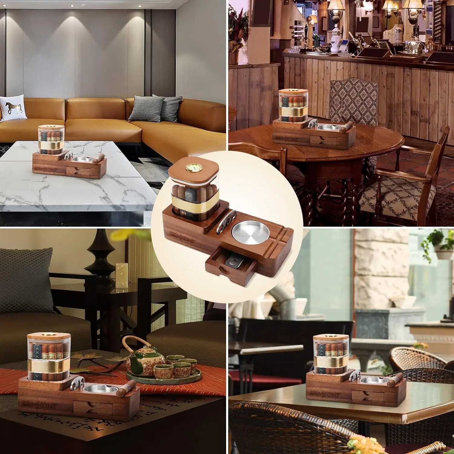 Wooden Cigar Humidor Set Ashtray Cutter Holder Drawer and Cigar Accessories for Home and Office Y251008