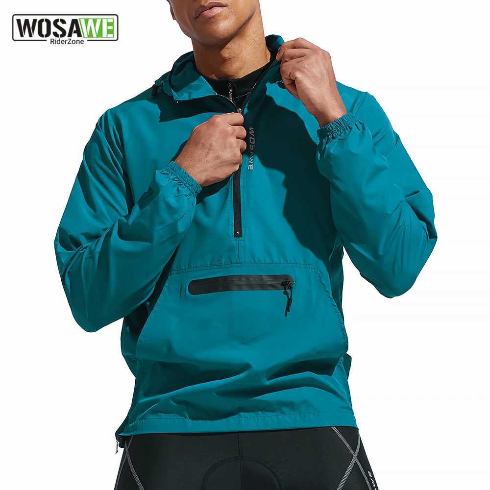 WOSAWE Cycling Windproof Jacket Lightweight Men Breathable Reflective Hooded Bike Jacket Half Zipper Outdoor Sport Windbreaker J251008