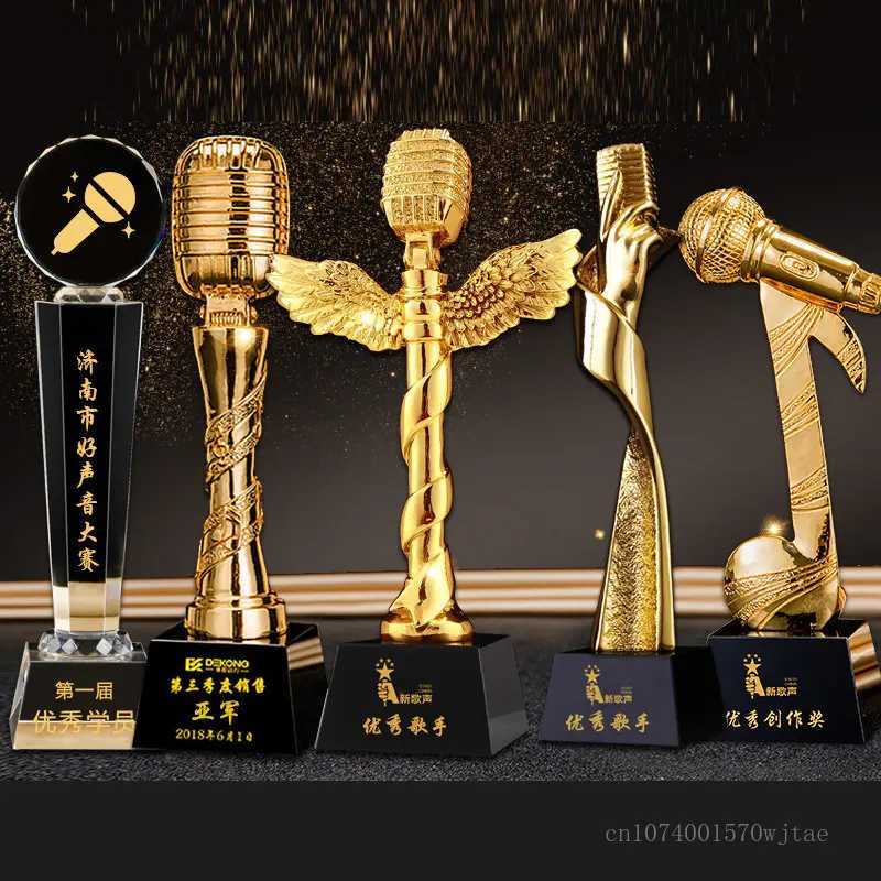 Electroplated Resin Microphone Trophy Singer Host Speech Presentation Award He Decoration Trophy Custi 1Pc Y251008