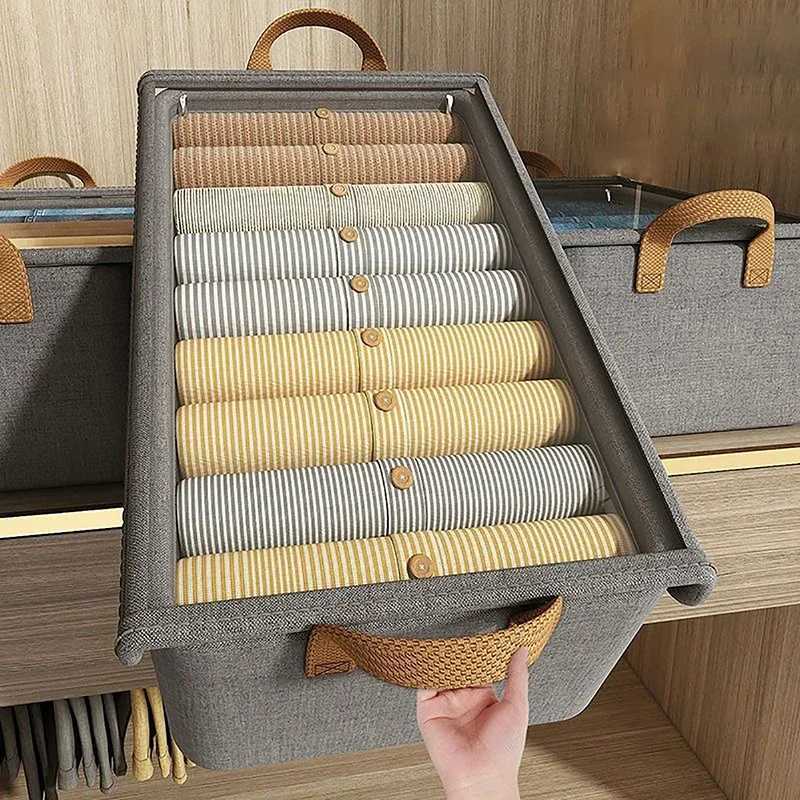 Steel Frame Folding Storage Boxes Dustproof Moistureproof Clothes Trousers Socks Home Organization Drawer Wardrobe Storage Box C251008