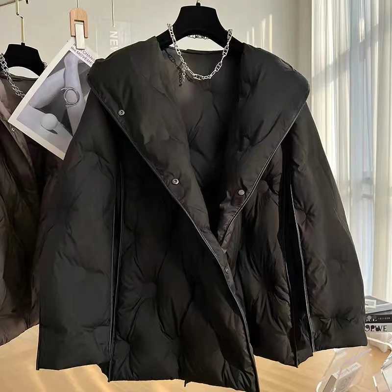 Korean White Duck Down Winter Women Jacket Thicken Puffer Coat 2024New Loose-fit Parka Hooded Warm Cotton-padded Jacket OuterwerT251105