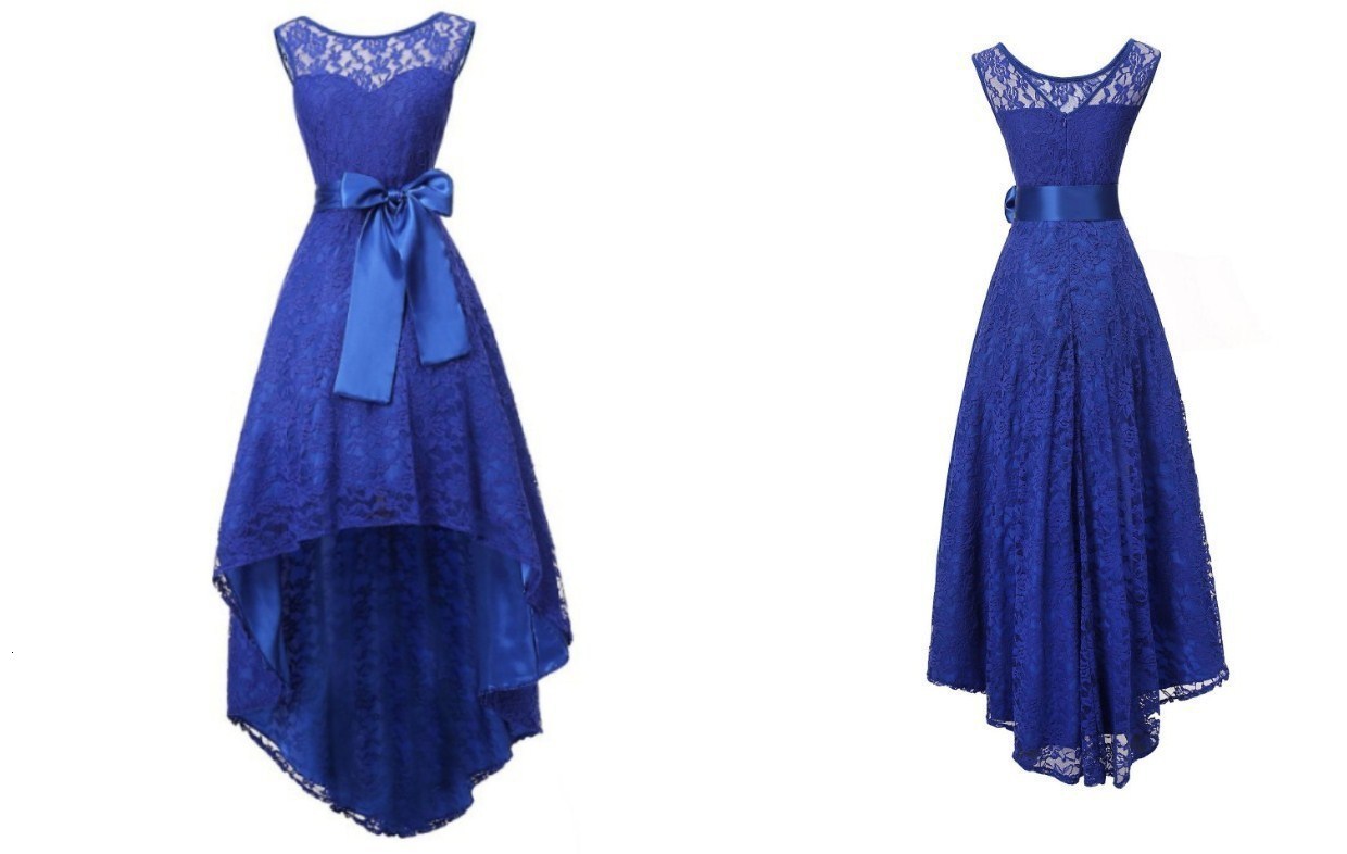 Misshow Evening Dress Elegant Royal Blue Lace Short Formal Gown 2020 A line Scoop Neck Sleeveless robe de soiree LJ201118