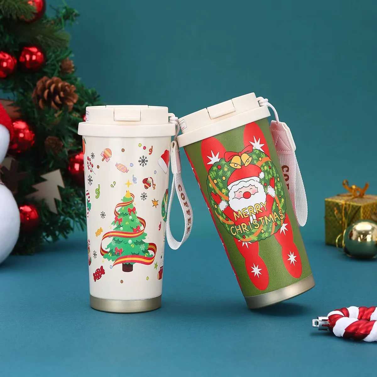 Christmas Thermos Cup 316Stainless Steel Portable Coffee Mug with Straw Santa Vacuum Water Bottle Christmas Gift for kitchenware C251008
