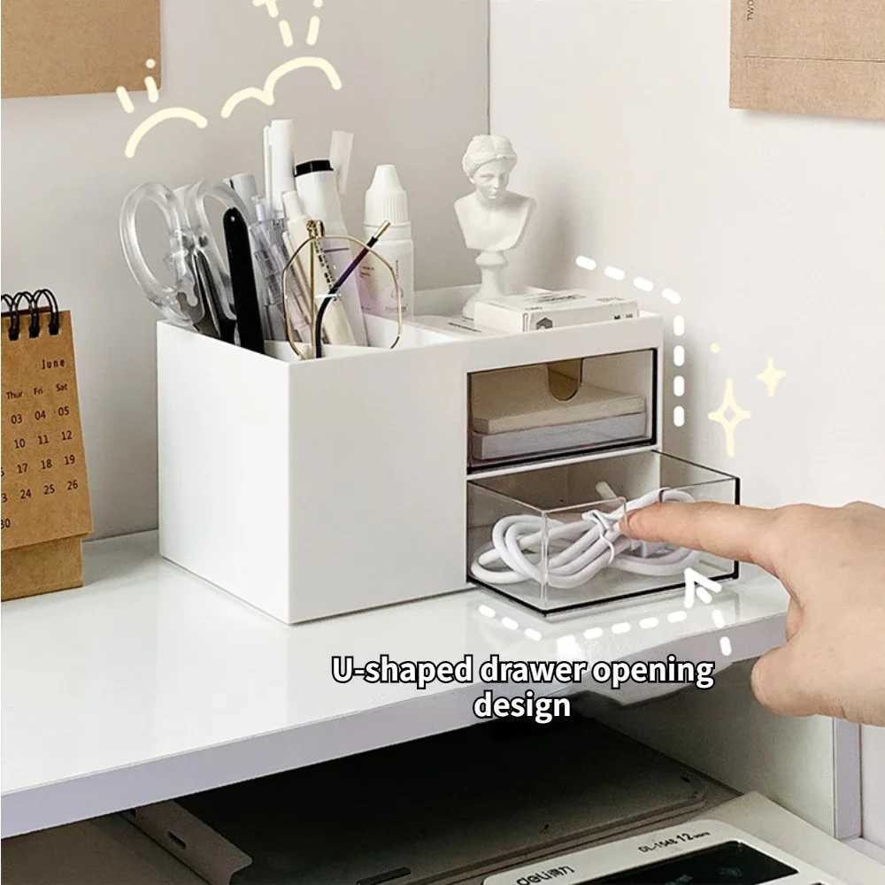 Ins Desktop Pen Holder Storage Box Multifunctional Stationery Organizer Box Transparent Drawer Jewelry Cosmetic Storage Box Girl C251008