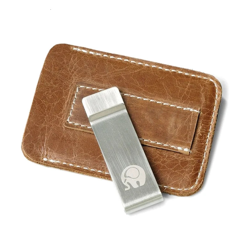 Thin Genuine Leather Money Clip Mini Wallet Men Credit Card Slot Slim Bills Metal Cash Clamp for Man Small Billfold Holder 250923CJ