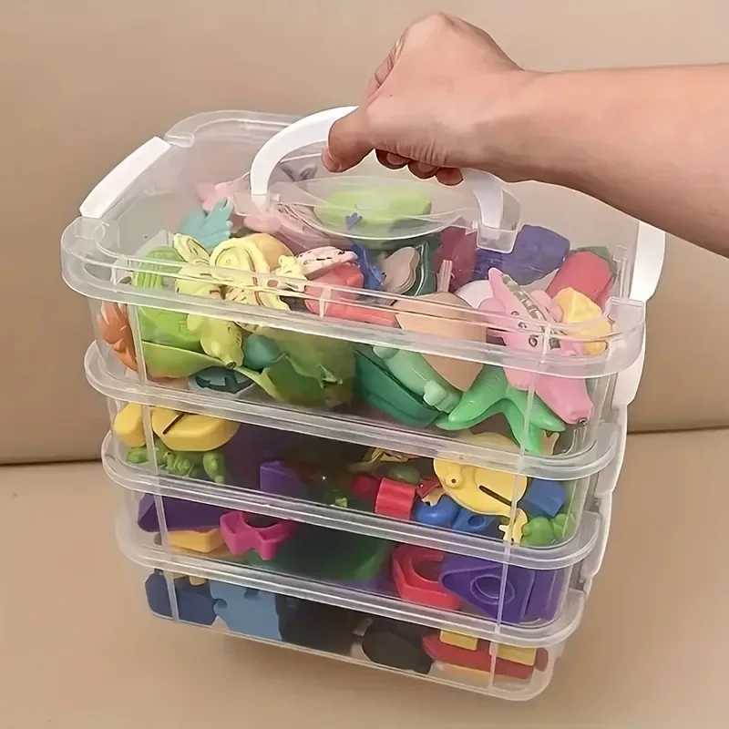 Extra Large 4Tier Stackable Storage Box with Lid Clear Plastic Organizer Toy Building Block Storage Box C251008