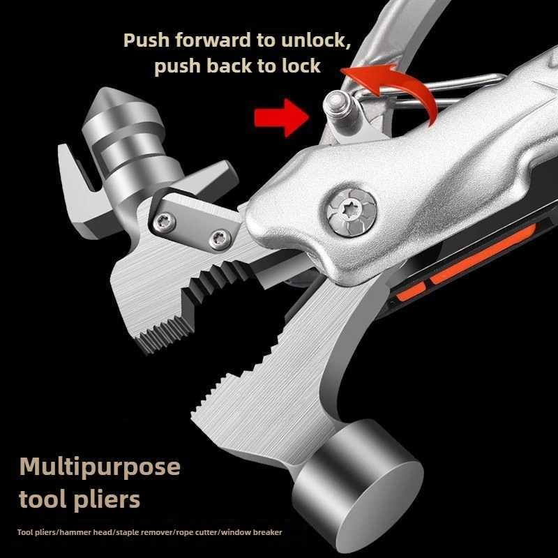 Multifunctional Claw Hammer Pliers With Lamp Outdoor Camping Nail Hammer Multipurpose Folding Tool Pliers Escape Hand Tools J251121