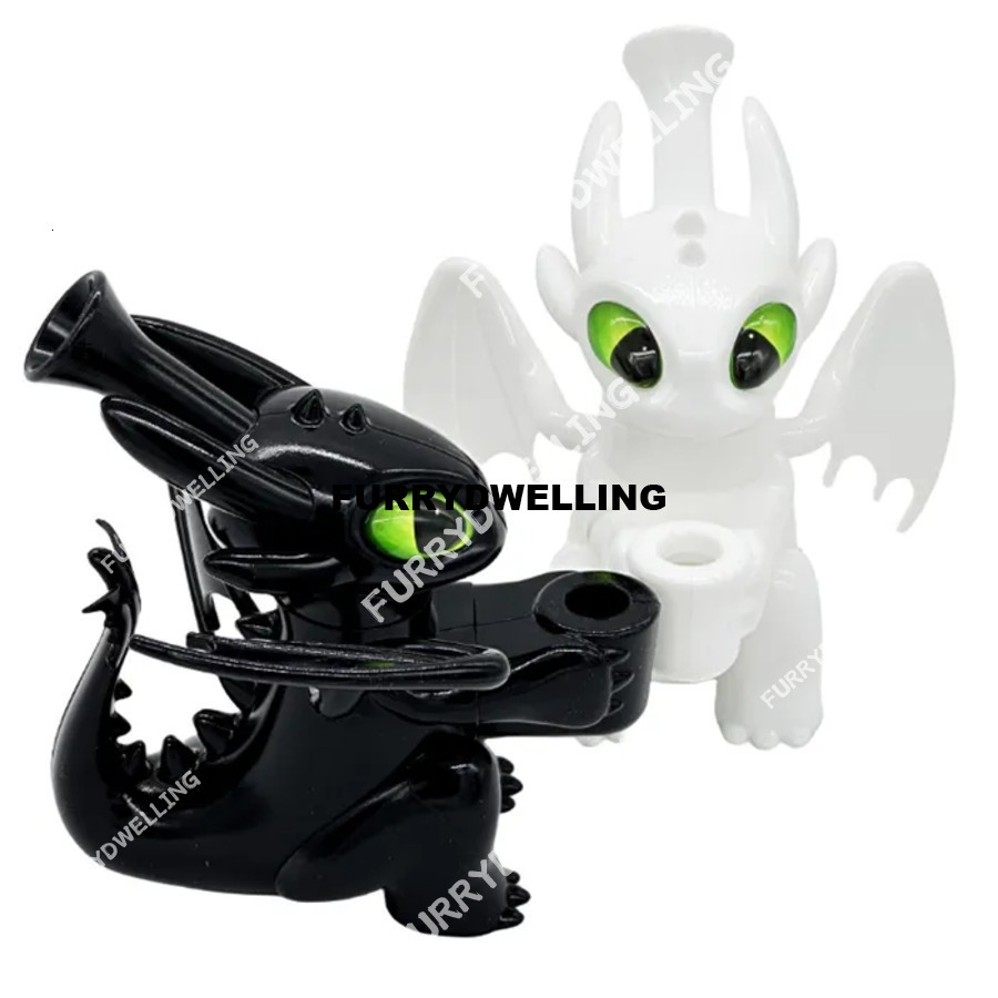 New Cartoon Cute Shaped Pot 5.5 Inch Shape Hookah Black And White Night Fury Dwe74 Dragon Silicone Bongs With 14Mm Glass Bowl Dab Rig For Smoking Accessories